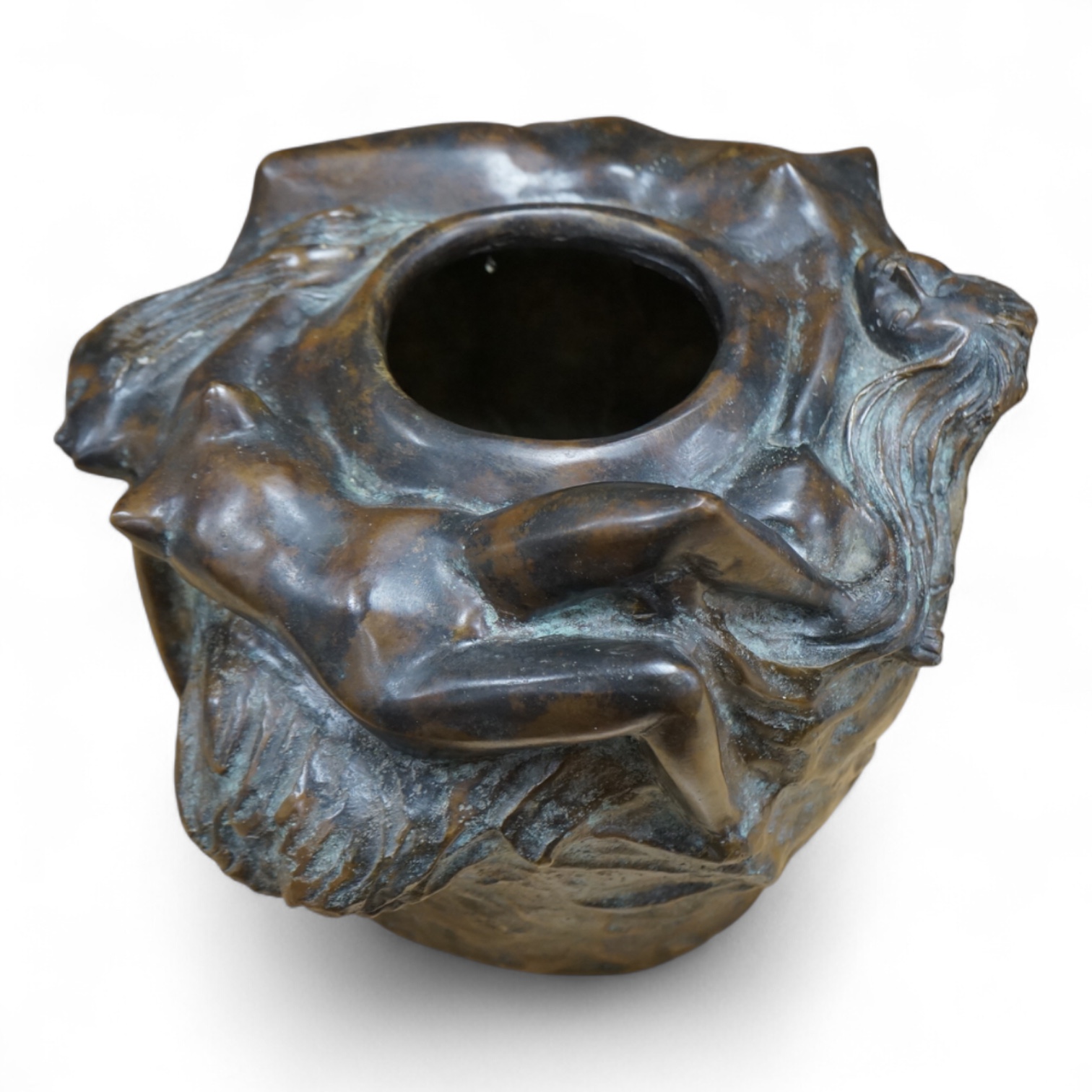 An Art Nouveau style figural bronze vase, approximately 30cm wide. Condition - good